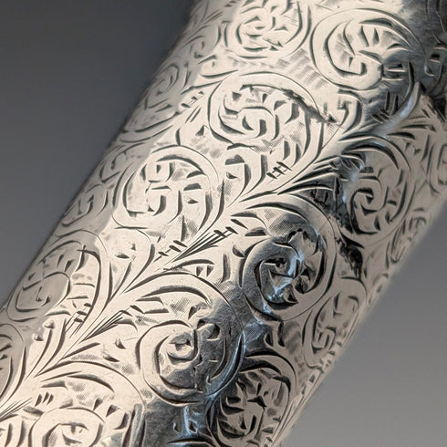 1906年 英国アンティーク 黒軸 純銀製 丸ハンドル ステッキ 杖 90cm W H Carrington